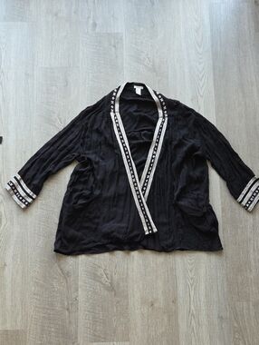 Forever 21 Black Open-Front Top with Embroidered Trim - S
